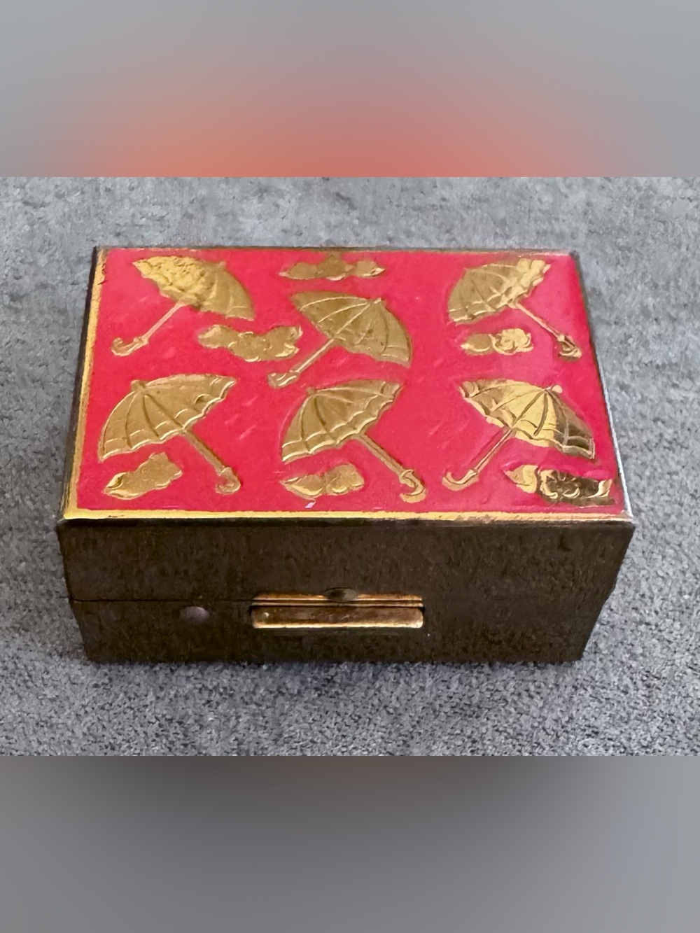 Cute Red Trinket Storage Box with Gold Umbrella Accents